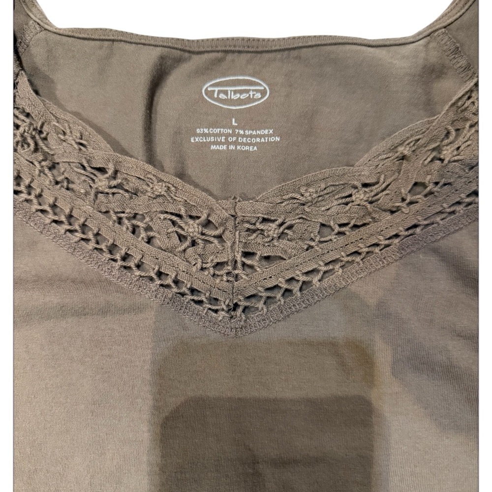 Talbots Womens Brown Short Sleeve Lace Detail Top Size Large - Picture 2 of 3
